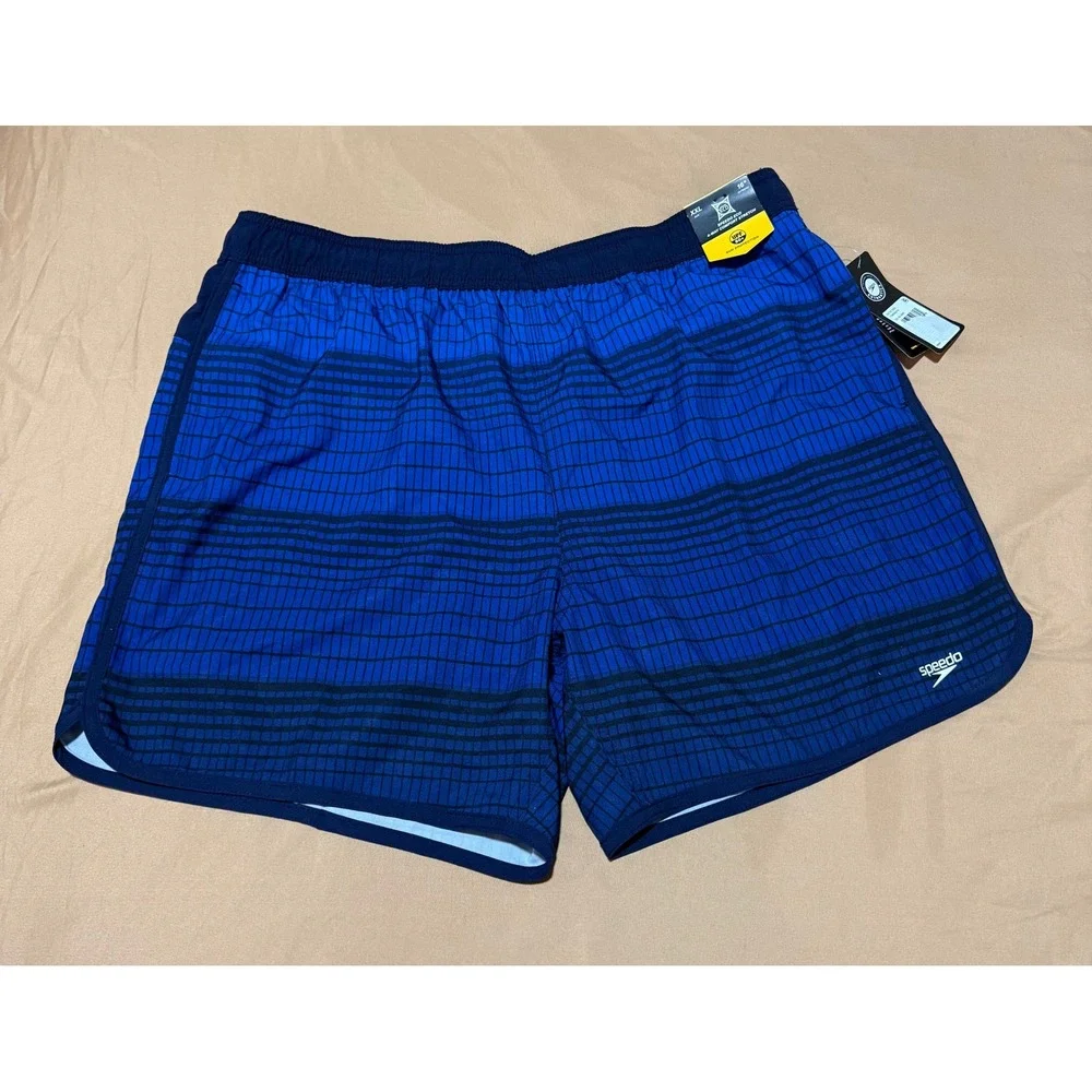 Speedo Men's Blue Grid Print Swim Trunks 16